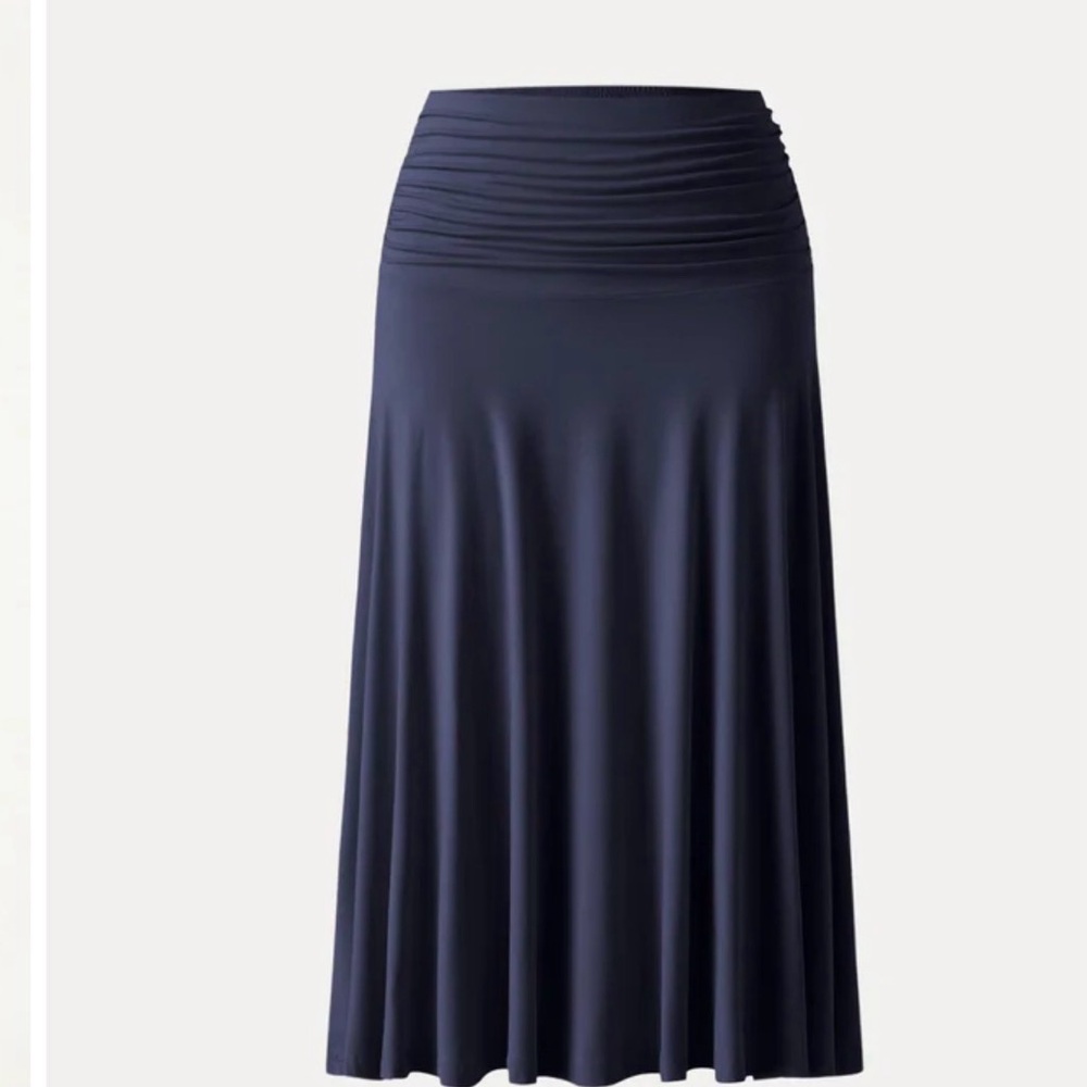 NWT OGL Navy Ruched Waist Midi Skirt Lined